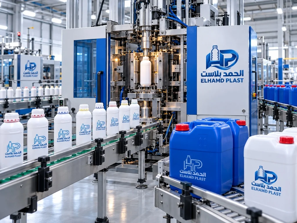 تصور توضيحي لخط النفخ الآلي وإنتاج العبوات